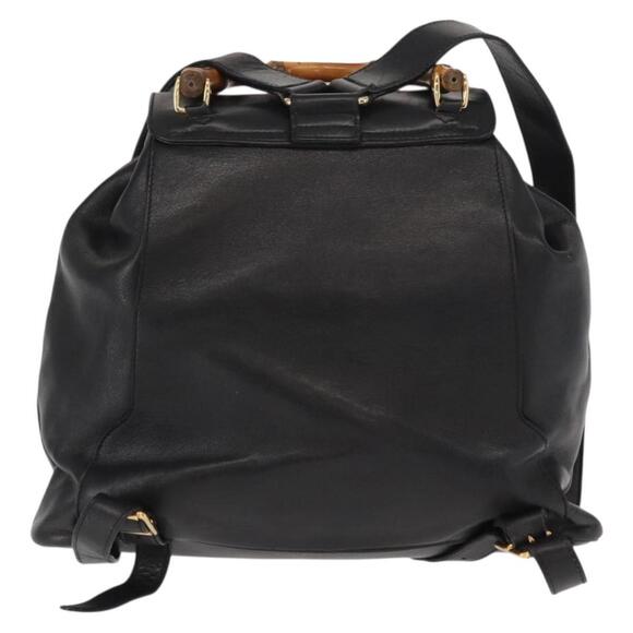 GUCCI Bamboo Backpack Leather Black Gold 003 2058 0016 Auth kk594 main image 5